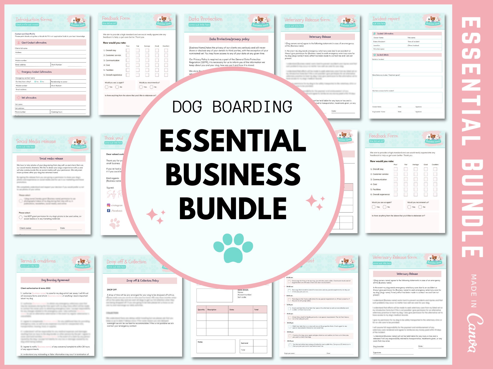 Dog Boarding Business Forms Bundle Dog Boarding Forms Dog Etsy