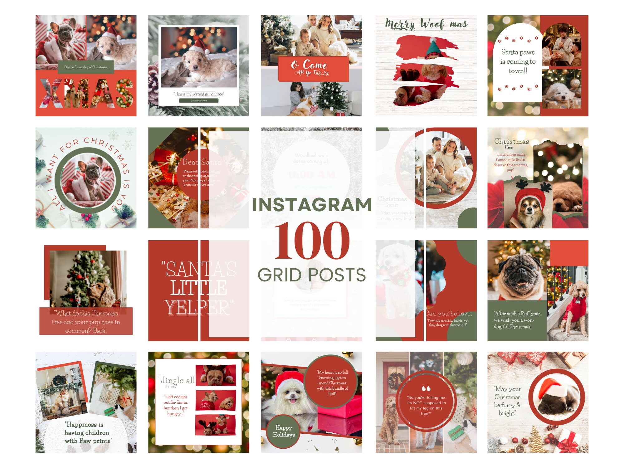 110 Christmas Dog Quote Instagram Templates, Dog Social Media, Pets
