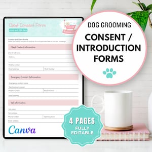 Formulários de consentimento para cuidados com cães de 4 páginas | Formulário de tratador de cães | Formulário de inscrição para cuidados com cães | Negócio de cuidados com cães | Modelo de registro de cuidados com cães