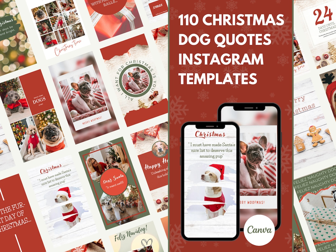 110 Christmas Dog Quote Instagram Templates, Dog Social Media, Pets