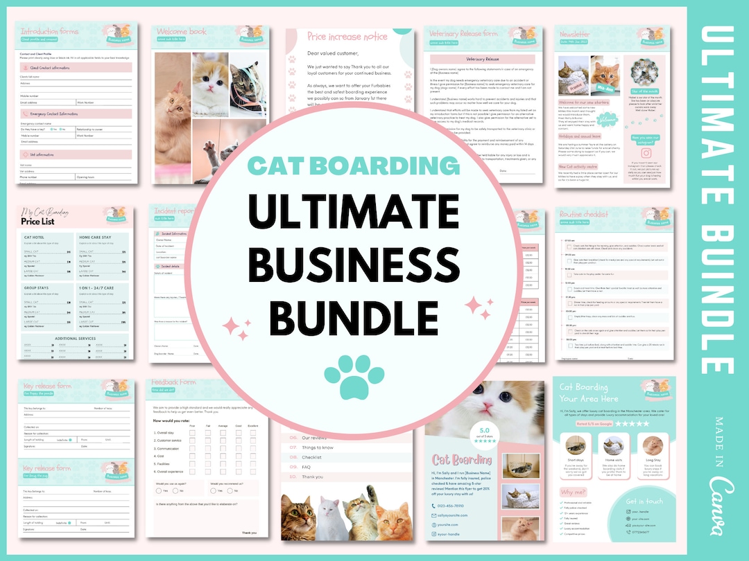 Cat Boarding Business Forms Bundle Cat Boarding Forms Cat Boarding