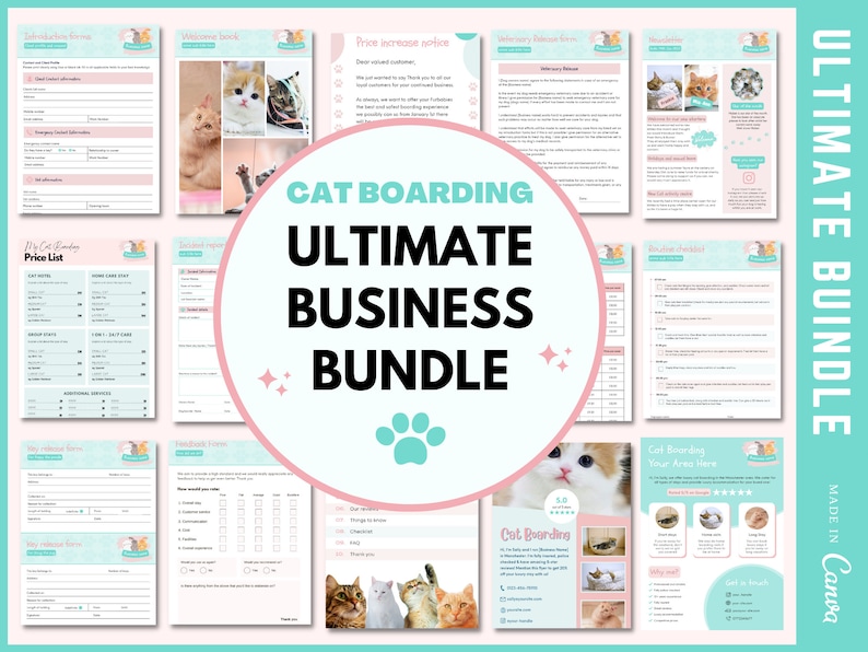 Cat Boarding Business Forms Bundle Cat Boarding Forms Cat Boarding