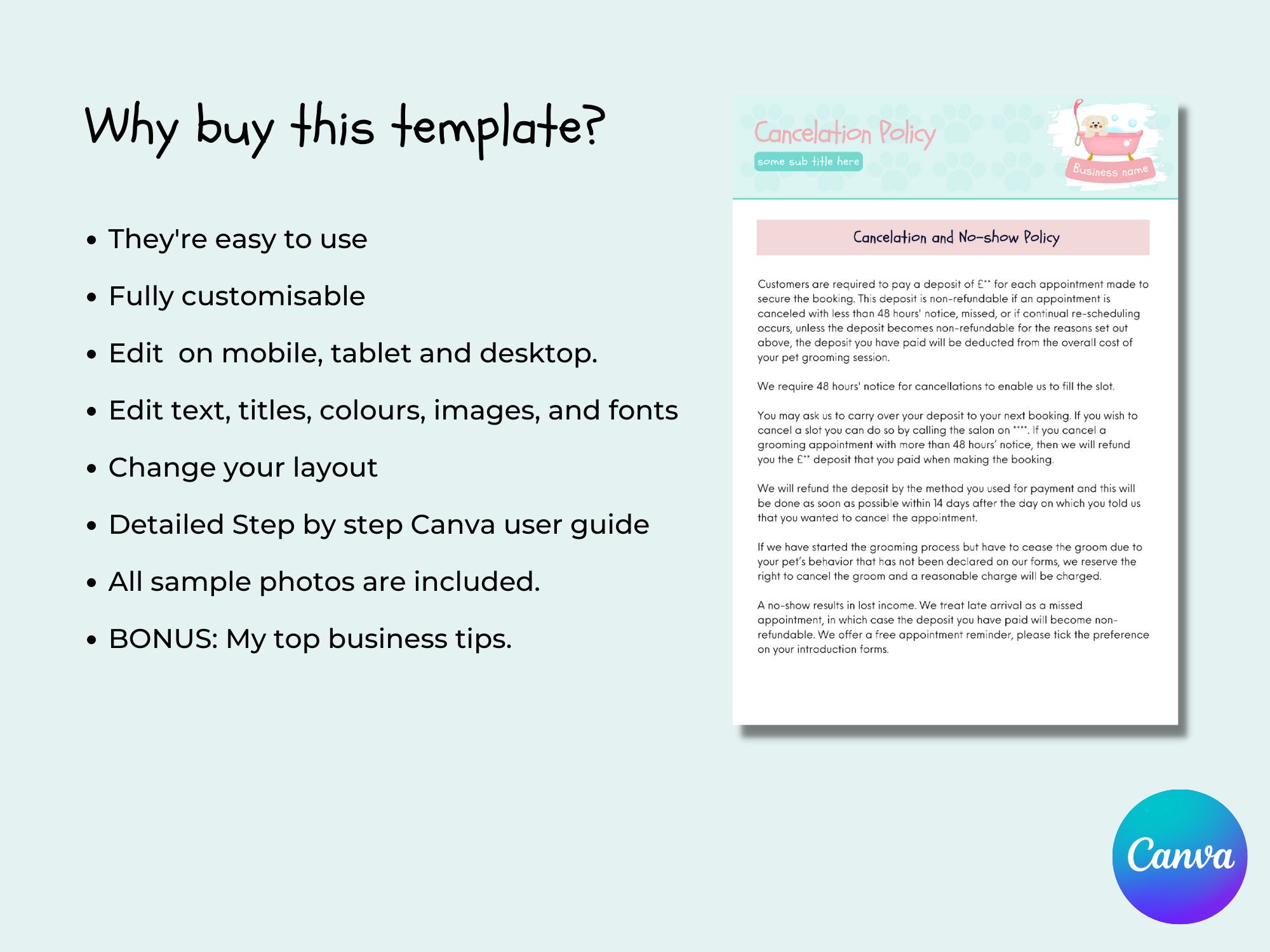 Dog Grooming Policy Forms Pack Dog Grooming Policies Dog Etsy Australia