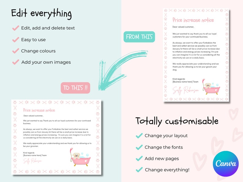 Dog Grooming Price Increase Notice Bundle Pet Price Increase Alert