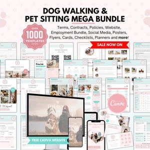 Dog Walking & Haustier sitzen Business Start-Up Bundle, bearbeitbarer Vertrag, Canva