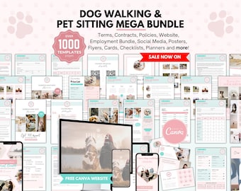 Dog Walking & Pet Sitting Business Start-Up Bundle, Editable Contract, Canva