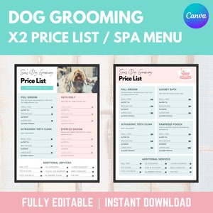 Dog Grooming Price List | Dog Grooming Salon Price List | Dog Grooming Forms | Dog Groomer Forms | Price List Template | Printable CANVA