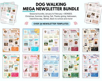 Dog Walking Newsletter Bundle, Editable Template for Dog Walkers, Canva
