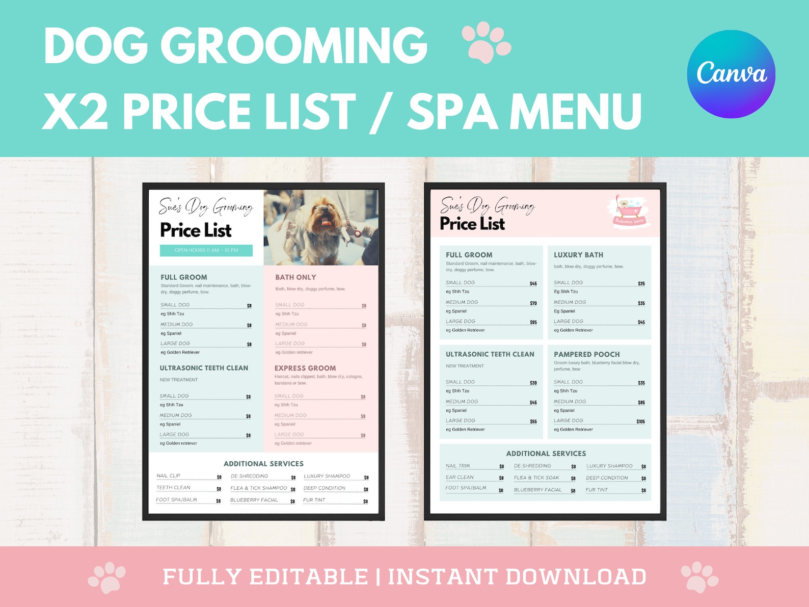 Dog Grooming Price List Dog Grooming Salon Price List Dog Etsy