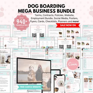 Dog Boarding Business Bundle, Contracts, Forms, Website (Canva Template)
