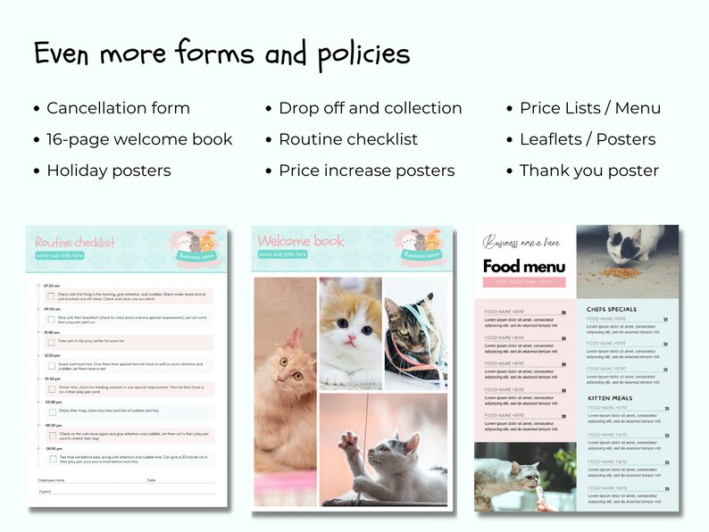Cat Boarding Business Forms Bundle Cat Boarding Forms Cat Boarding