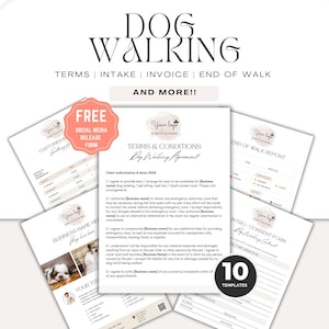 Dog Walker Agreement/Contract Template, Editable Dog Walking Business Forms