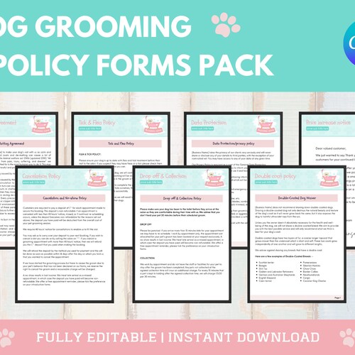 Dog Grooming Salon Pack. Dog Grooming Business Forms. Etsy