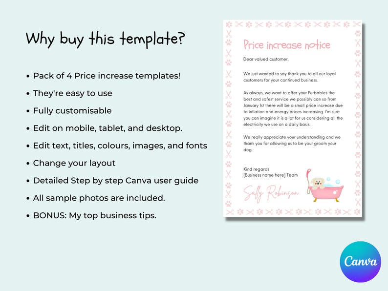 Dog Grooming Price Increase Notice Bundle Pet Price Increase Alert