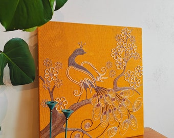 Vintage Peacock motiv Emroidered wall art