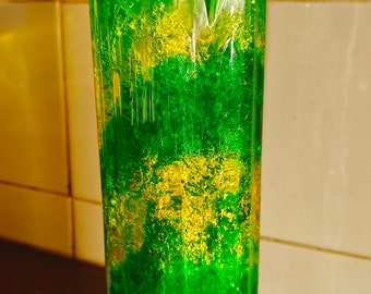 Vase bulles vintage en lucite vert vif et jaune