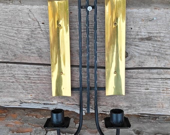 Vintage Swedish Brass and Iron sconce for two candles