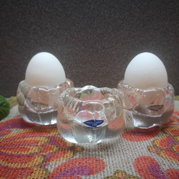 verre scandinave vintage Ensemble de trois coquetiers de Pâques des années 70 Nuutajärvi Wärtsilä de Finlande