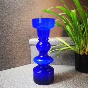 Vintage Cobalt Blue Cased glass Hooped vase from Lindshammar, Sweden