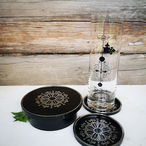 Vintage made in Denmark plastic Coasters in a lidded box
