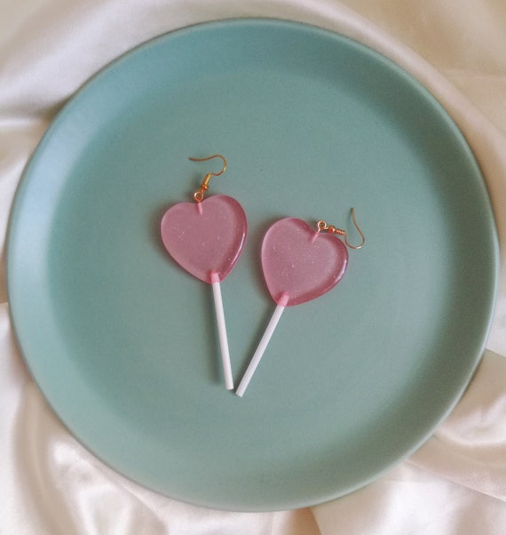 Heart Lollipop Charm Earrings Kawaii Fashion Romantic Style - Etsy