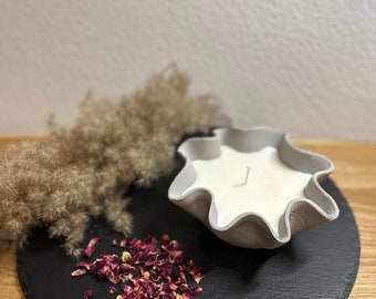 Handmade candle in concrete bowl, mineral concrete, concrete light, concrete candle