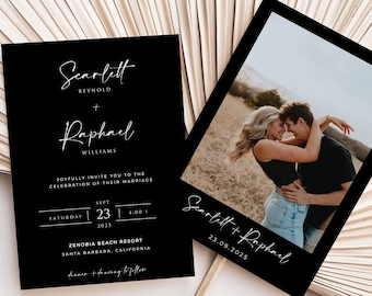 Minimalist Black Wedding Invitation Template with Photo (Digital Download)