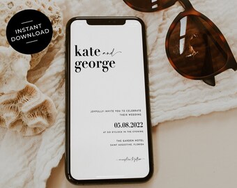 Minimalist Wedding Evite Template: Electronic Invitation (Digital Download)