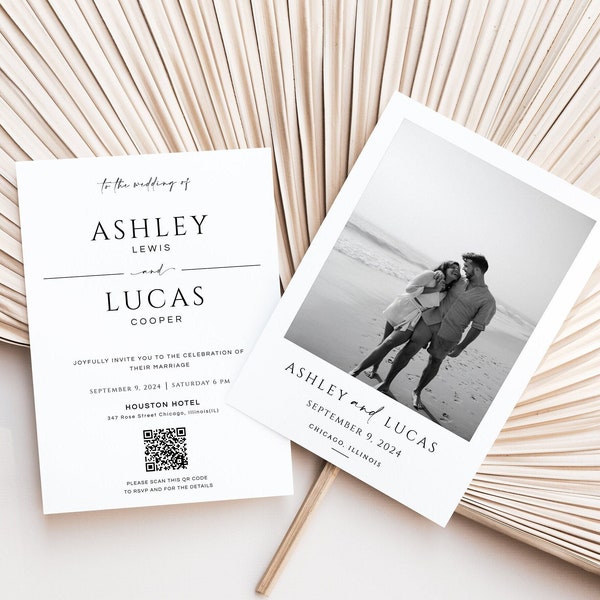 Qr Code Wedding Invitation, Minimalist Wedding Invitation Template, Qr code Wedding Template, Editable Invite, Photo Wedding Invite, Qr Rsvp