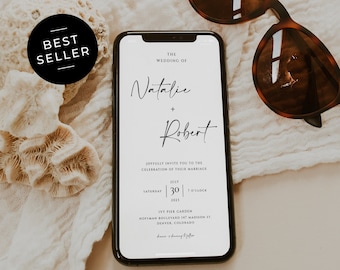 Electronic Wedding Invitation, Modern Wedding Digital Invitations, Minimalist Online Invitations, Wedding Evite, Smartphone Invitation,