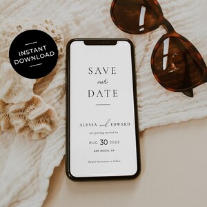 Moderne Save the Date Digitale Einladung, Minimalistische Save our Date Elektronische, Save our Date Textnachricht, Save the Date Einladungsvorlage