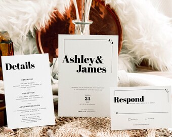 Retro Wedding Invitation Suite, Modern Editable Template, Wedding İnvitation