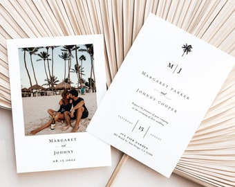 Tropical Palm Tree Wedding Invitation Template: Minimalist Beach Design (Digital Download)