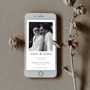 Foto Save the Date Vorlage, Minimalistische Save the Date Digitale Einladung, elektronische Save the Date Modern, Save the Date Einladung mit Bild