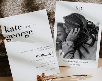 Hochzeitseinladung mit Fotovorlage | Bearbeitbare minimalistische Hochzeitseinladung | Moderne Hochzeitseinladung | Foto Hochzeitseinladung | Druckbar