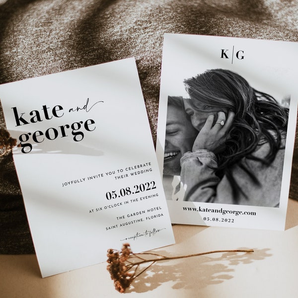 Invitación de boda con plantilla de foto / Invitación de boda minimalista editable / Invitación de boda moderna / Invitación de boda fotográfica / Imprimible