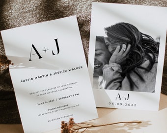 Minimalist Photo Wedding Invitation Template (Digital Download)