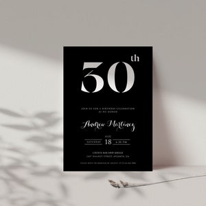 Black Birthday Invitation Template | Modern Birthday Party Invitation |  30th Birthday Invite | Dark Birthday | Surprise Birthday Invitation