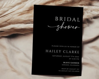 Black Bridal Shower Invitation, Modern Bridal Shower Invitation Template, Bridal Shower Invitation Download, Printable Wedding Shower, DIY