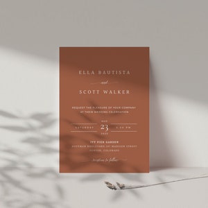 Terracotta Wedding Invitation Set, Minimalist Desert Wedding Invite, Burnt Orange Wedding Invitation Template, Rust Wedding, Boho Invite image 2