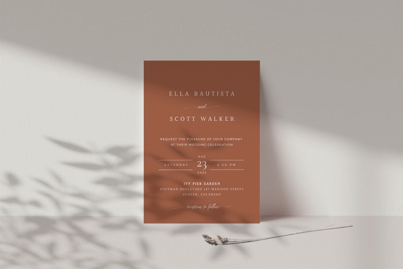 Terracotta Wedding Invitation Set, Minimalist Desert Wedding Invite, Burnt Orange Wedding Invitation Template, Rust Wedding, Boho Invite image 2