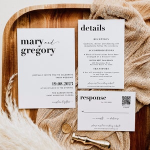 Suite de faire-part de mariage minimaliste : modèle imprimable moderne