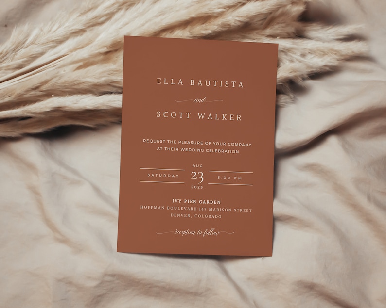 Terracotta Wedding Invitation Set, Minimalist Desert Wedding Invite, Burnt Orange Wedding Invitation Template, Rust Wedding, Boho Invite image 9