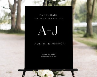 Modern Wedding Welcome Sign, Black and White Wedding Welcome Sign, Minimalist Black Wedding Sign, Large Wedding Sign, Printable Wedding Sign