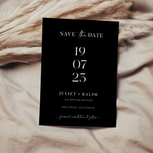 Black Save the Date Template, Minimalist Save the Date, Modern Save the
