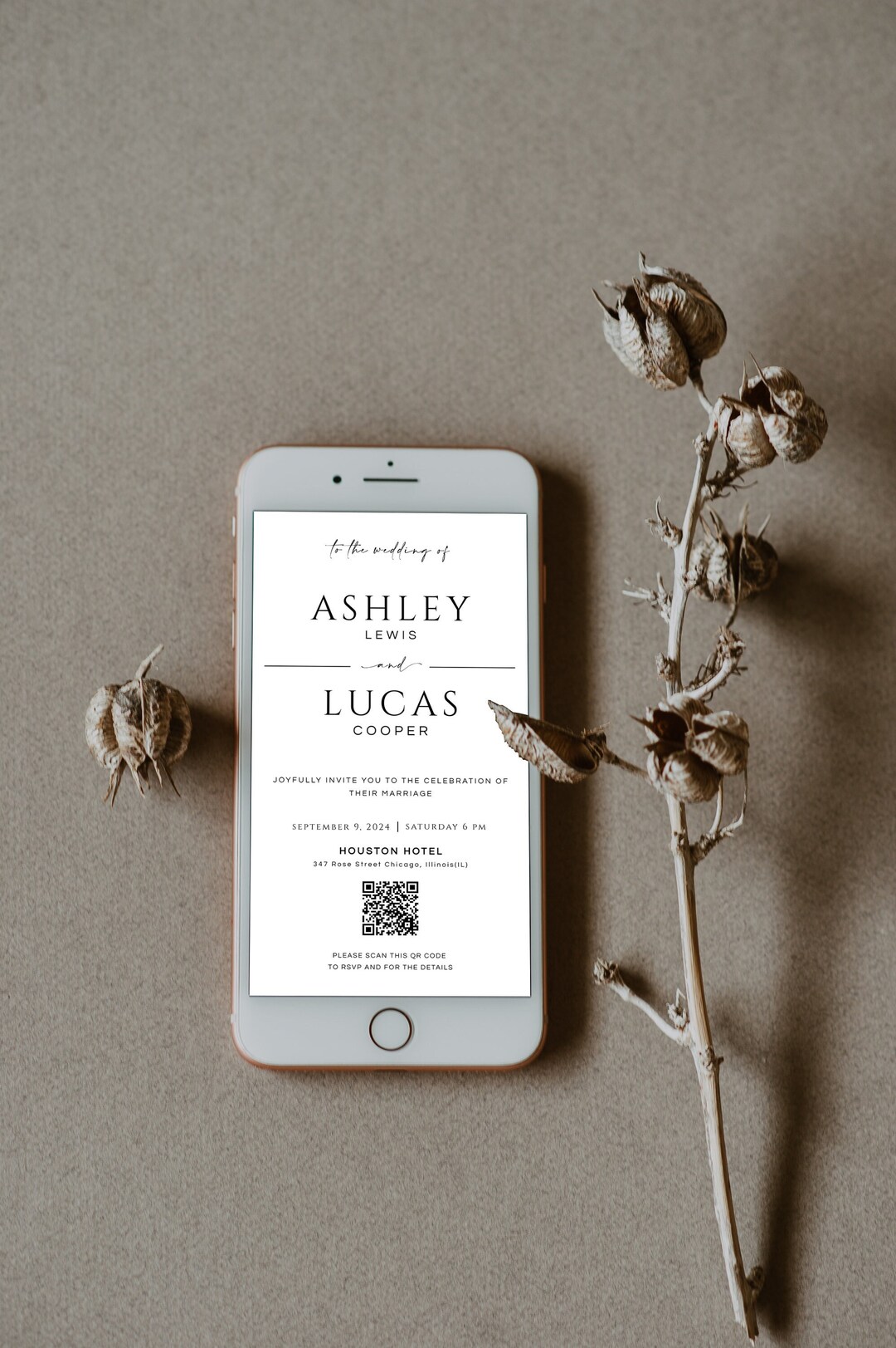 Modern Wedding Evite Template, Minimalist Digital Invite, Electronic ...