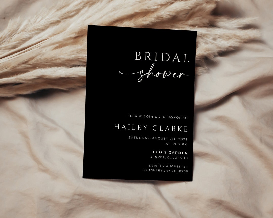 Black Bridal Shower Invitation, Modern Bridal Shower Invitation