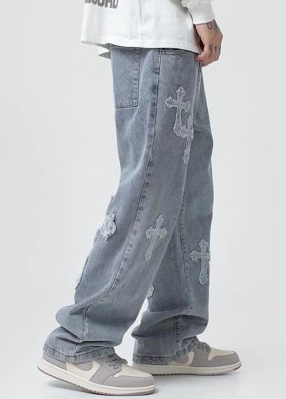 Cross Design Hombres jeans holgados pantalones - Etsy México