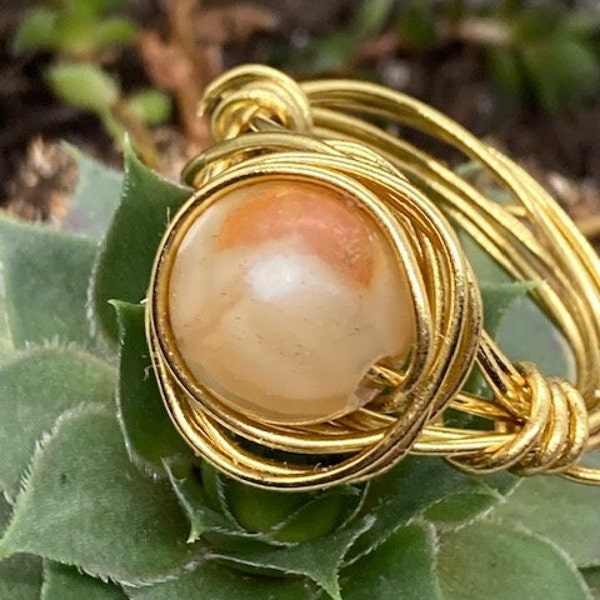 Wire wrap/wrapped ring | Gold color wire wrap/wrapped ring with crystals/evil eyes | made by a teen| Teen girl ring | wire wrap/wrapped ring