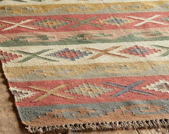 5x8 Wol Jute Kilim Rug, HomeDecor Tapijten, Coustme Size Wollen Rug, Vintage Area Rug, Boho Decor Rug, Handgemaakte Wollen Jute Rug